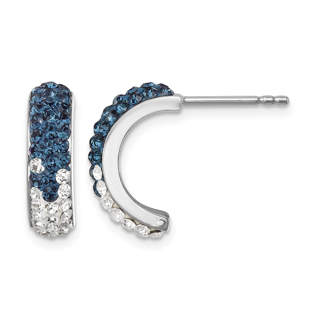 Sterling Silver Rhodium-Plated Polished Crystal J-Hoop Earrings