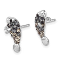 Sterling Silver Rhodium-plated Polished Crystal Manatee Post Earrings