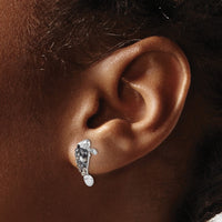 Sterling Silver Rhodium-plated Polished Crystal Manatee Post Earrings