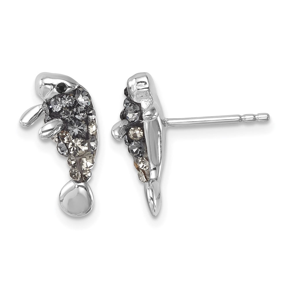 Sterling Silver Rhodium-plated Polished Crystal Manatee Post Earrings