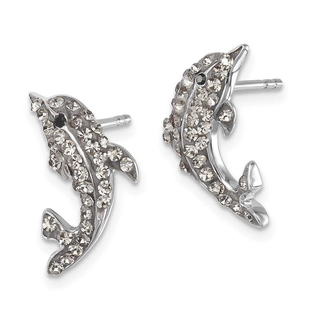 Sterling Silver Rhodium-Plated Pale Blue Crystal Dolphin Post Earrings