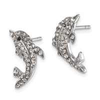 Sterling Silver Rhodium-Plated Pale Blue Crystal Dolphin Post Earrings