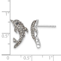 Sterling Silver Rhodium-Plated Pale Blue Crystal Dolphin Post Earrings