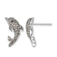 Sterling Silver Rhodium-Plated Pale Blue Crystal Dolphin Post Earrings