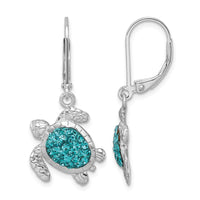 Sterling Silver Rhodium-plated Polished Blue Crystal Turtle Dangle Earrings