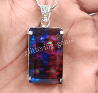 IGL 72.15 Ct Natural Ammolite Emerald 925 Solid Silver Pendant Loose Gems NA ABC Jewelery