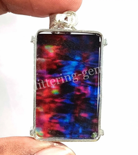 IGL 72.15 Ct Natural Ammolite Emerald 925 Solid Silver Pendant Loose Gems NA ABC Jewelery