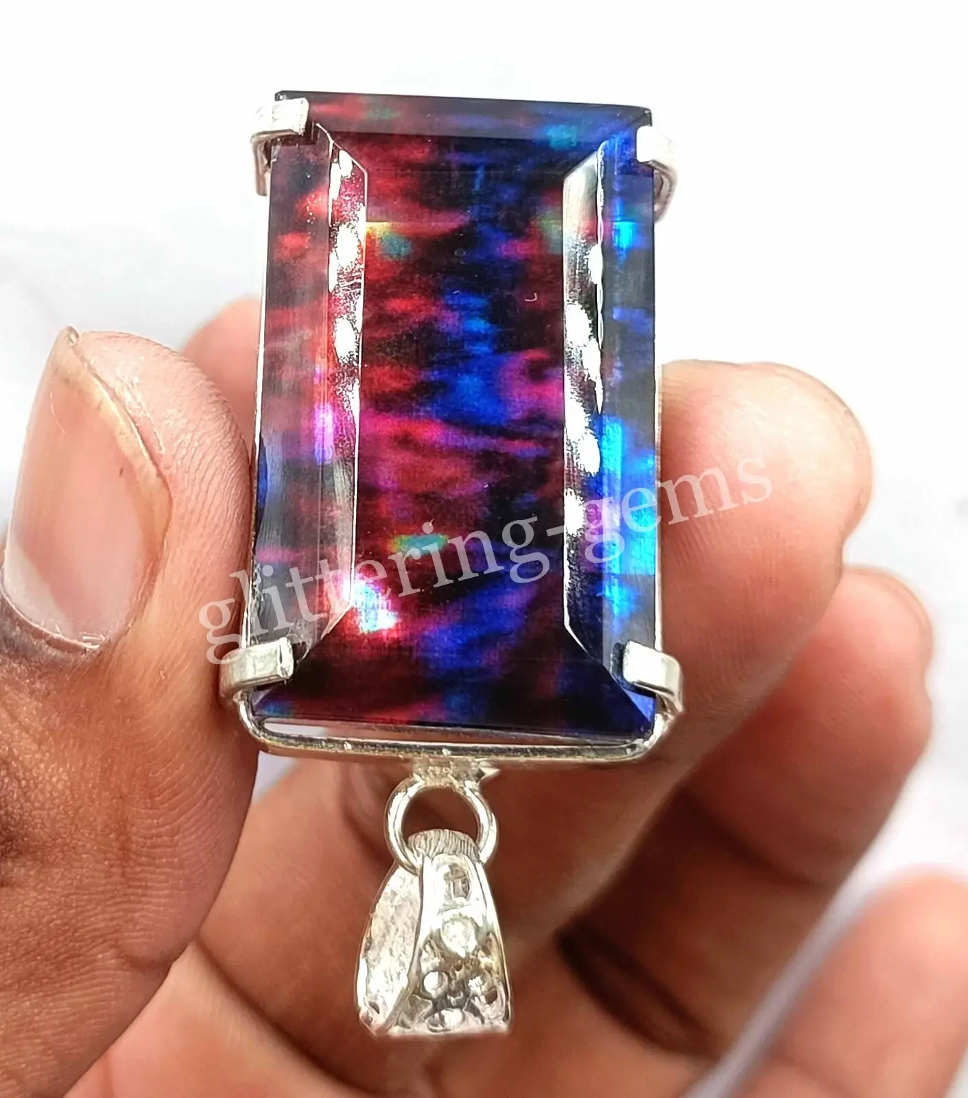 IGL 72.15 Ct Natural Ammolite Emerald 925 Solid Silver Pendant Loose Gems NA ABC Jewelery