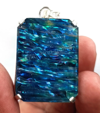 IGL 79 CT Natural Emerald Cut Ammolite 925 Solid Silver Pendant Loose Gems 5JSC ABC Jewelery