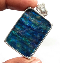 IGL 79 CT Natural Emerald Cut Ammolite 925 Solid Silver Pendant Loose Gems 5JSC ABC Jewelery