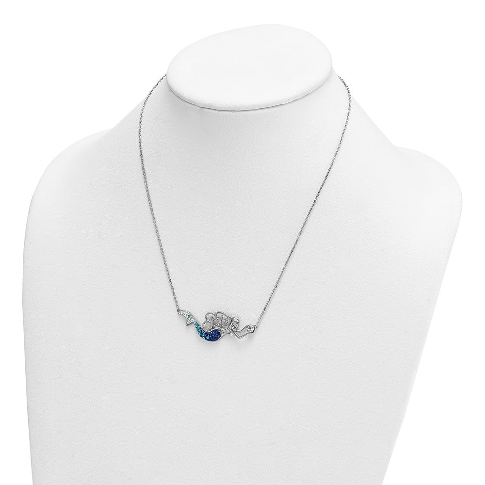Sterling Silver Rhodium-Plated Crystal Mermaid 18.5 +1in Necklace