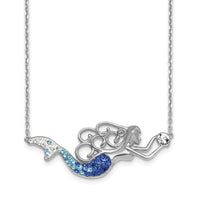 Sterling Silver Rhodium-Plated Crystal Mermaid 18.5 +1in Necklace