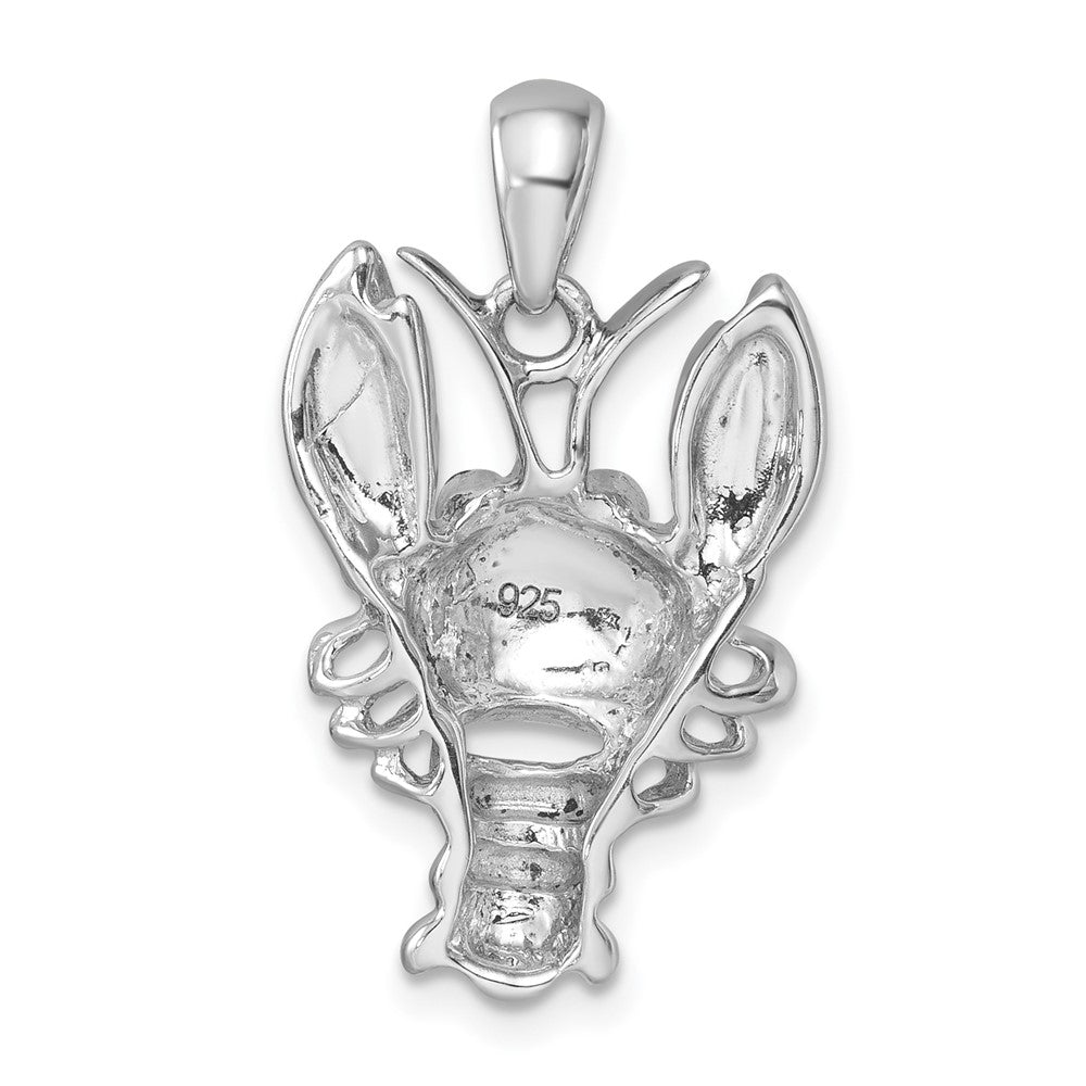Sterling Silver Rhodium-plated Polished Orange Crystal Lobster Pendant