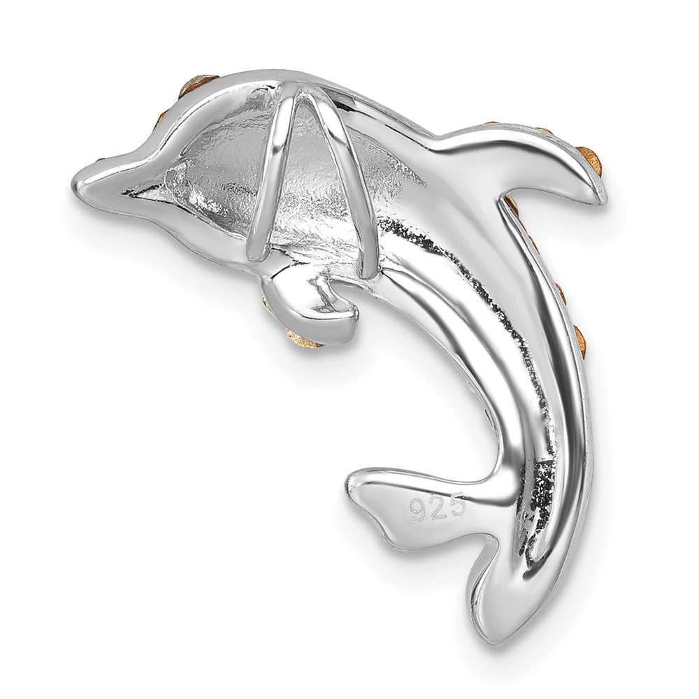 Sterling Silver Rhodium-Plated Polished Crystal Dolphin Chain Slide