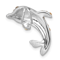 Sterling Silver Rhodium-Plated Polished Crystal Dolphin Chain Slide