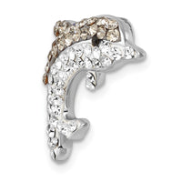 Sterling Silver Rhodium-Plated Polished Crystal Dolphin Chain Slide
