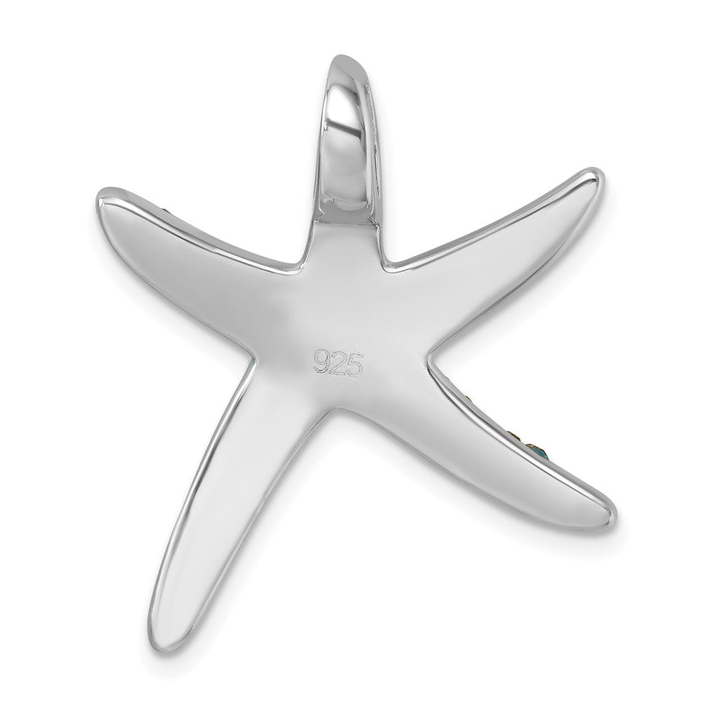 Sterling Silver Rhodium-plated Polished Blue Crystal Star Fish Chain Slide