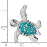 Sterling Silver Rhodium-plated Polished Blue Crystal Turtle Chain Slide