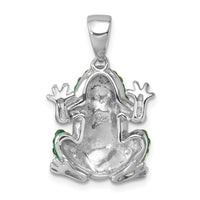 Sterling Silver Rhodium-plated Polished Crystal Frog Pendant