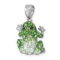 Sterling Silver Rhodium-plated Polished Crystal Frog Pendant