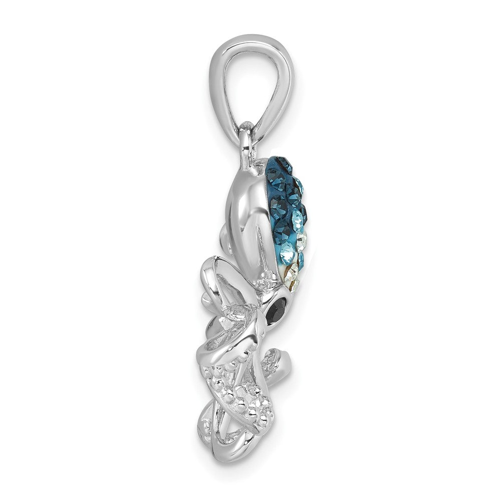 Sterling Silver Rhodium-plated Polished Blue Crystal Octopus Pendant