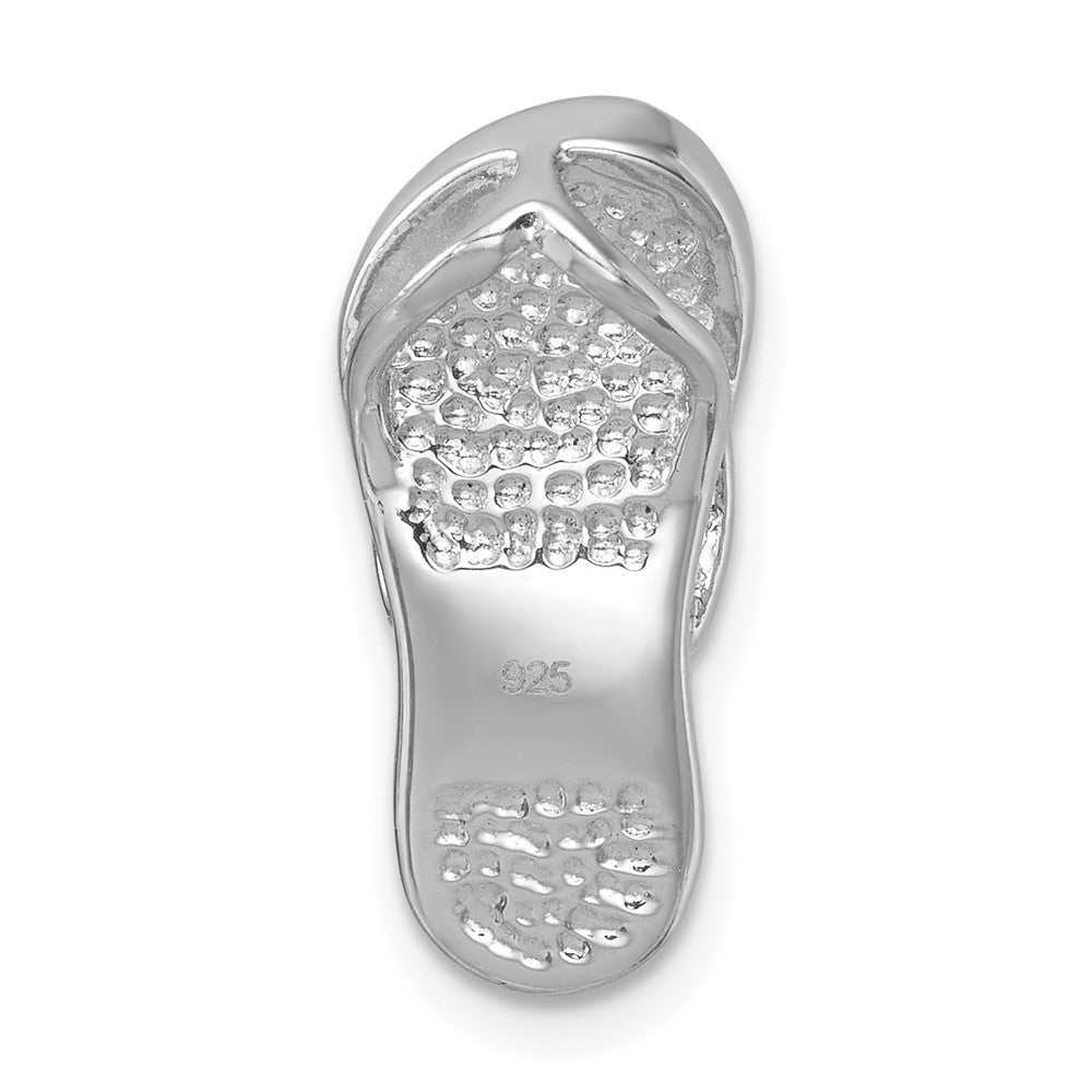 Sterling Silver Rhodium-plated Polished Blue Crystal Flip Flop Chain Slide