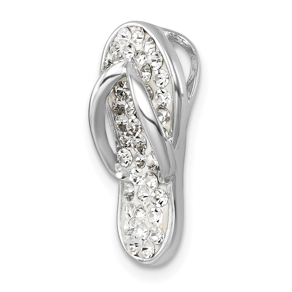 Sterling Silver Rhodium-plated Polished White Crystal Flip Flop Chain Slide