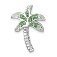 Sterling Silver Rhodium-Plated Polished Green Crystal Palm Tree Chain Slide