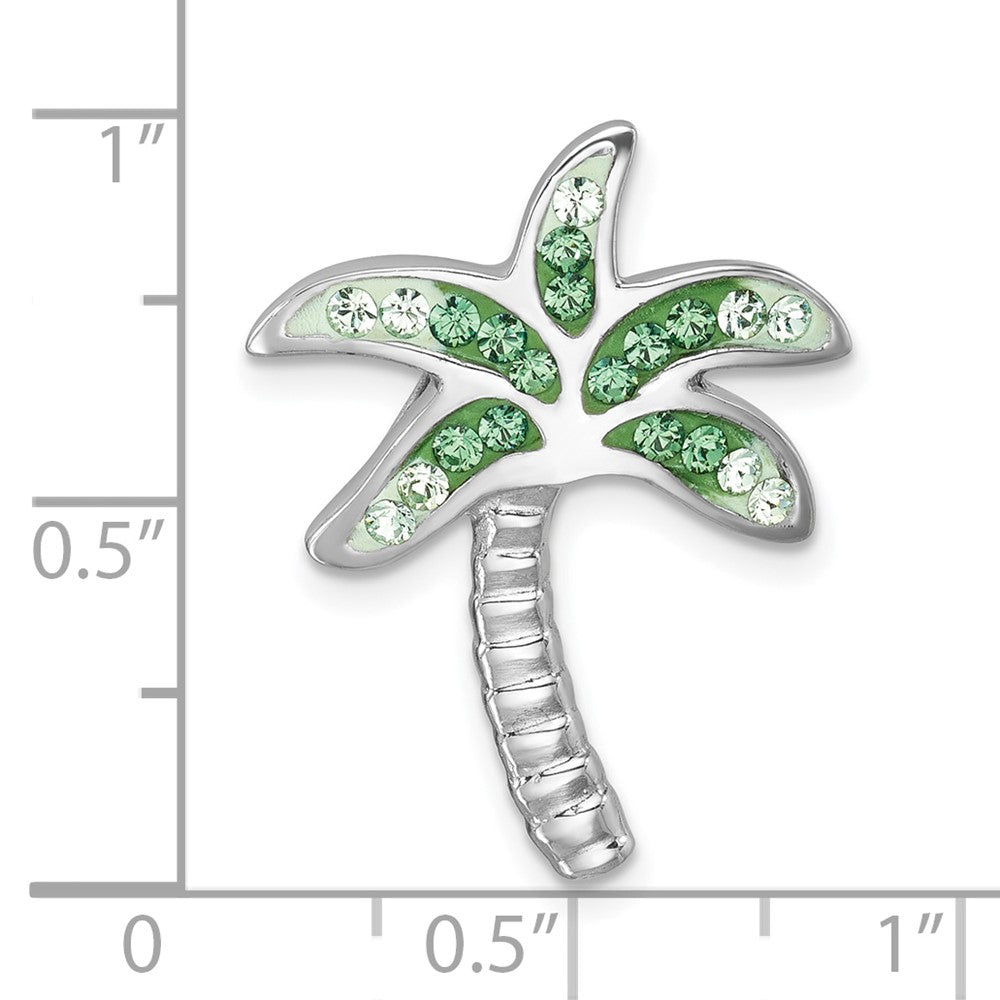 Sterling Silver Rhodium-Plated Polished Green Crystal Palm Tree Chain Slide