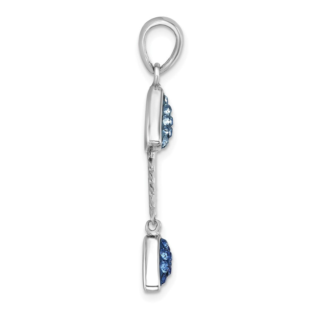 Sterling Silver Rhodium-Plated Moveable Blue Crystal Bonefish Pendant