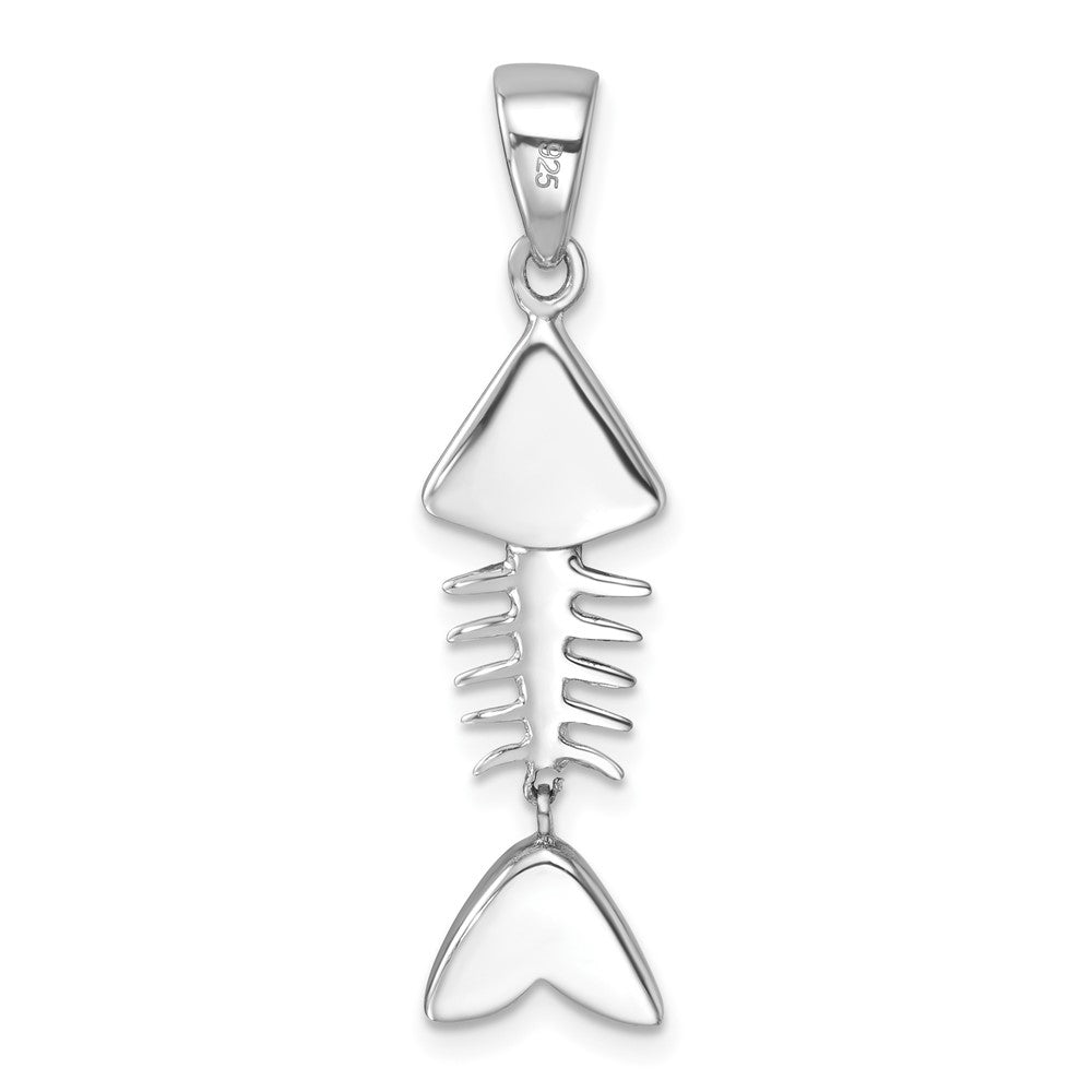 Sterling Silver Rhodium-Plated Moveable Blue Crystal Bonefish Pendant