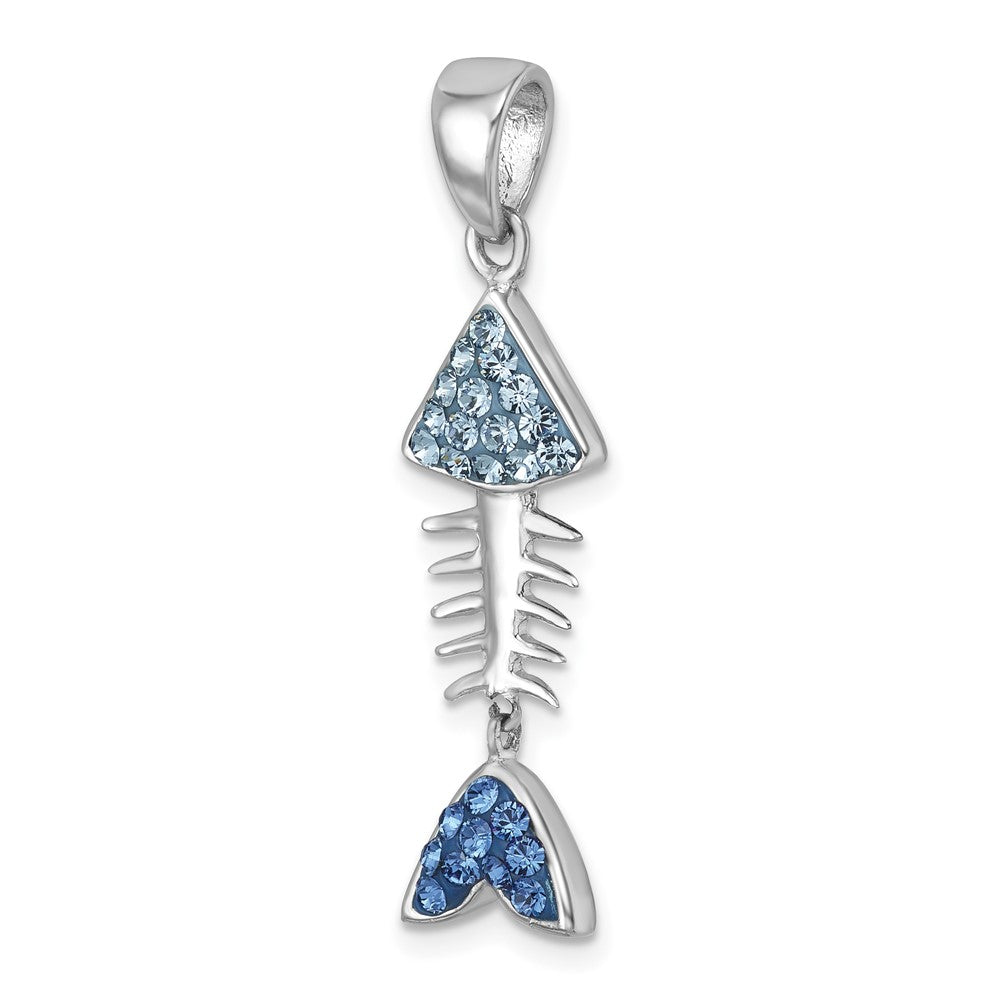 Sterling Silver Rhodium-Plated Moveable Blue Crystal Bonefish Pendant