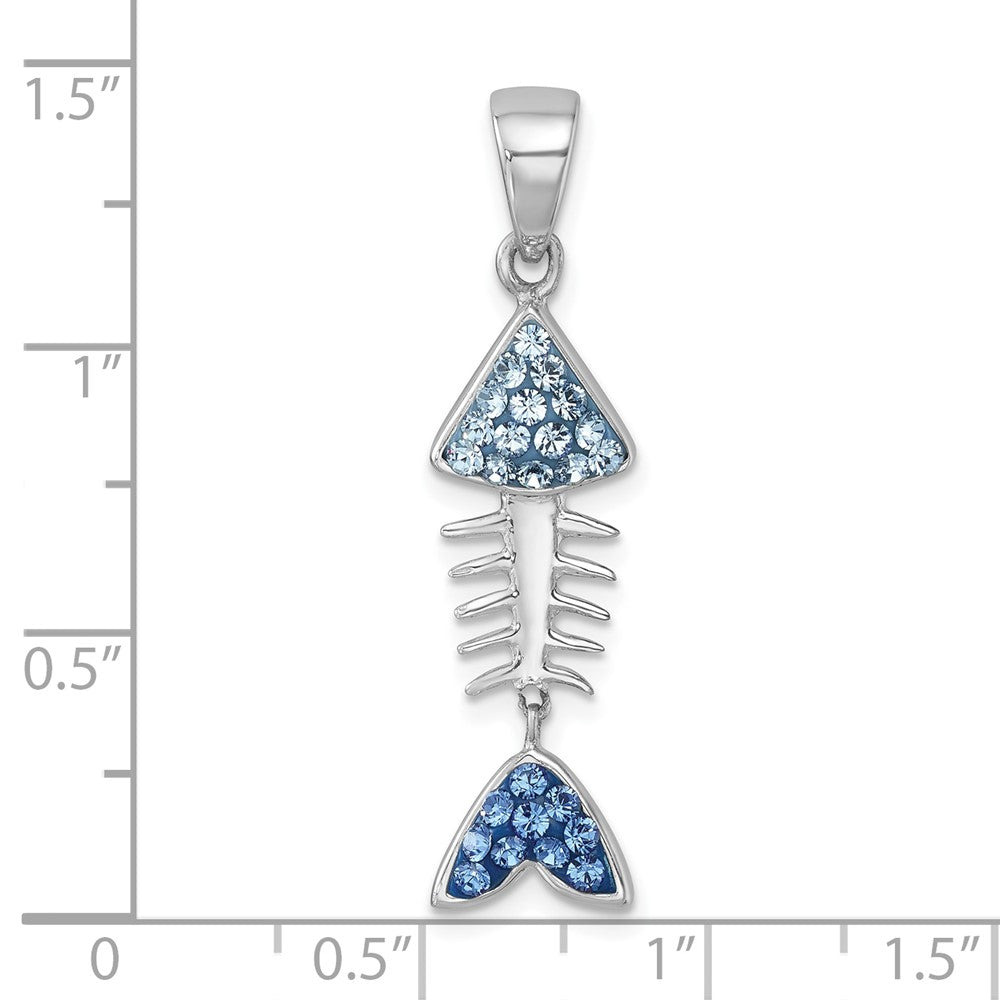 Sterling Silver Rhodium-Plated Moveable Blue Crystal Bonefish Pendant