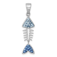 Sterling Silver Rhodium-Plated Moveable Blue Crystal Bonefish Pendant