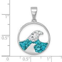 Sterling Silver Rhodium-Plated Polished Crystal Wave Whitecap Pendant