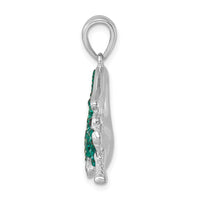 Sterling Silver Rhodium-plated Polished Green Crystal Alligator Pendant