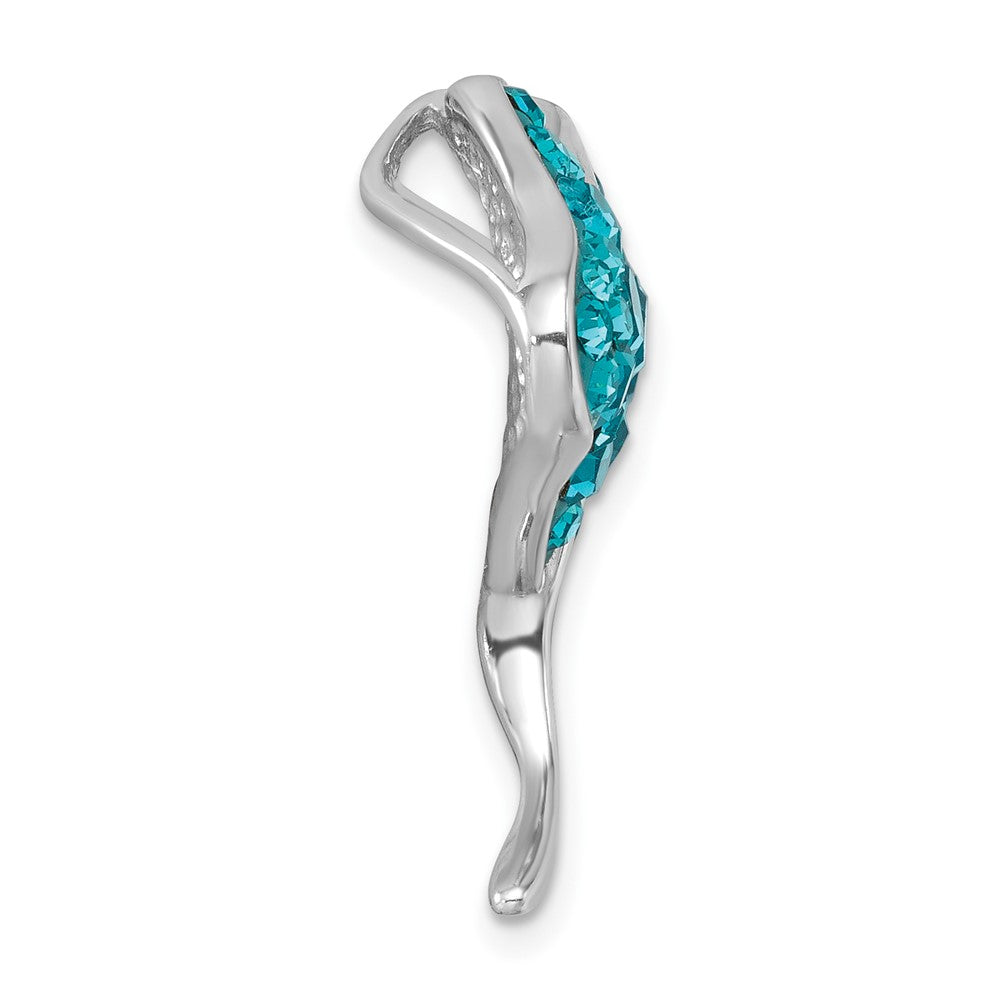 Sterling Silver Rhodium-plated Polished Blue Crystal Ray Pendant