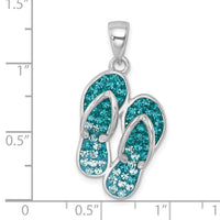 Sterling Silver Rhodium-plated Polished Crystal Double Flip Flop Pendant