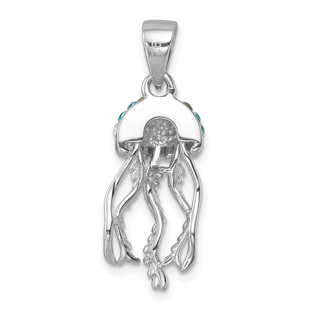 Sterling Silver Rhodium-plated Polished Crystal Jellyfish Pendant