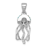 Sterling Silver Rhodium-plated Polished Crystal Jellyfish Pendant