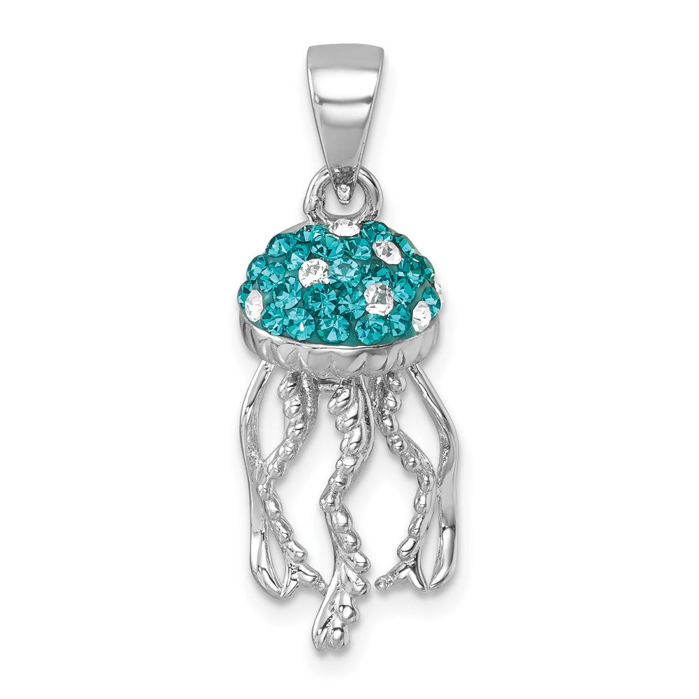 Sterling Silver Rhodium-plated Polished Crystal Jellyfish Pendant