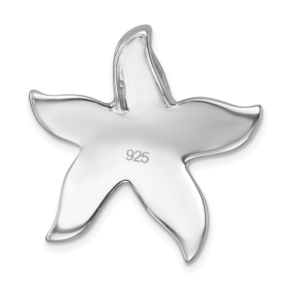 Sterling Silver Rhodium-plated Polished Crystal Starfish Chain Slide