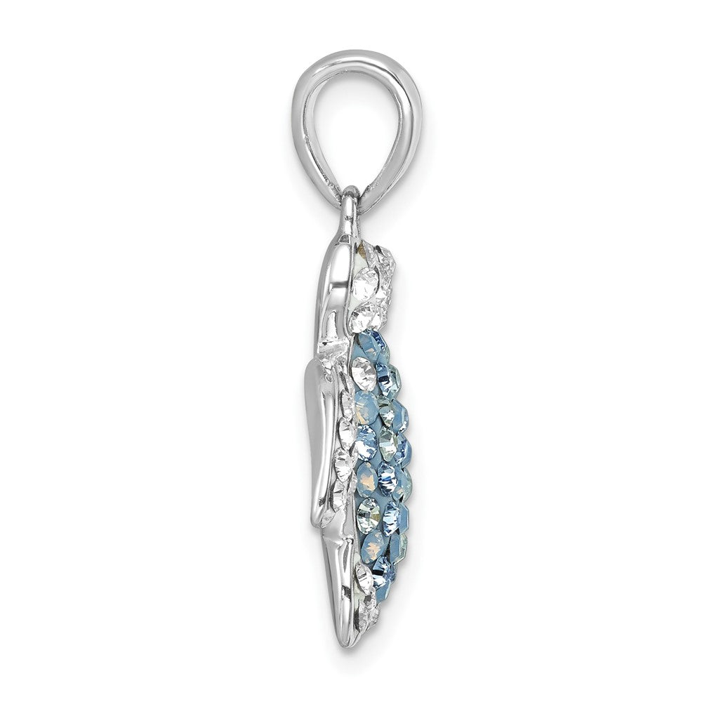 Sterling Silver Rhodium-plated Polished Crystal Turtle Pendant