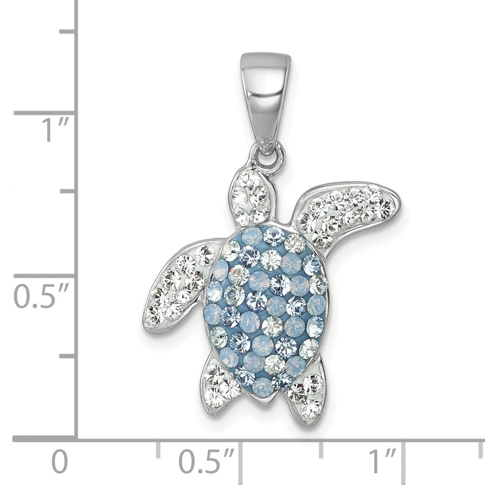 Sterling Silver Rhodium-plated Polished Crystal Turtle Pendant