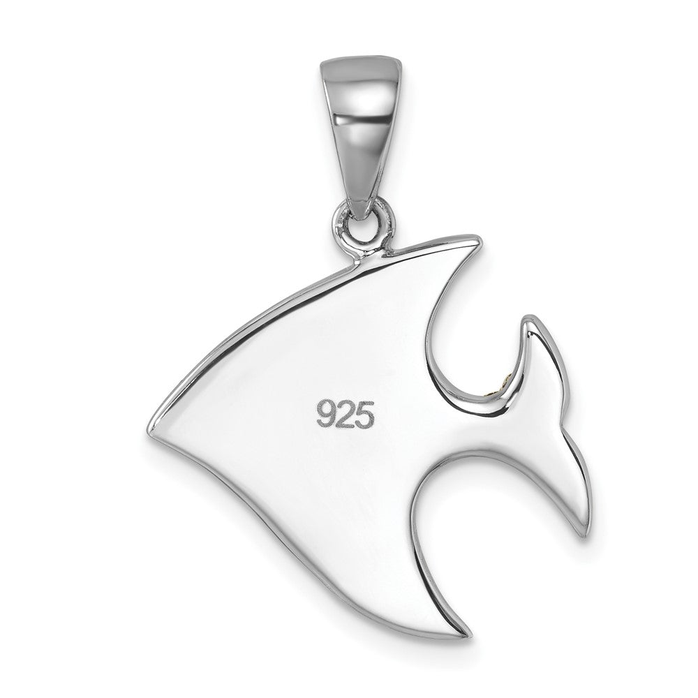 Sterling Silver Rhodium-Plated Blue & White Crystal Angel Fish Pendant