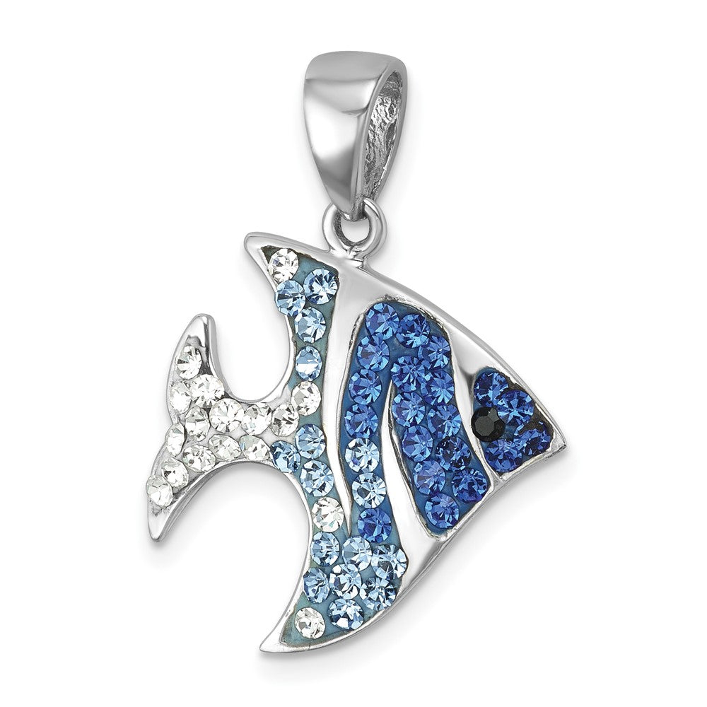 Sterling Silver Rhodium-Plated Blue & White Crystal Angel Fish Pendant