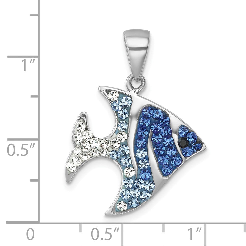 Sterling Silver Rhodium-Plated Blue & White Crystal Angel Fish Pendant