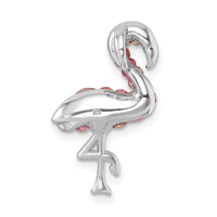 Sterling Silver Rhodium-plated Polished Pink Crystal Flamingo Chain Slide