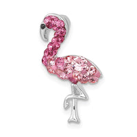 Sterling Silver Rhodium-plated Polished Pink Crystal Flamingo Chain Slide