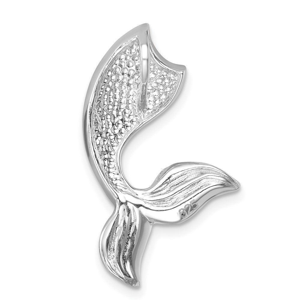 Sterling Silver Rhodium-Plated Polished Crystal Mermaid Tail Chain Slide